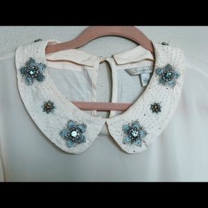 Vintage style cream top with bejeweled collar